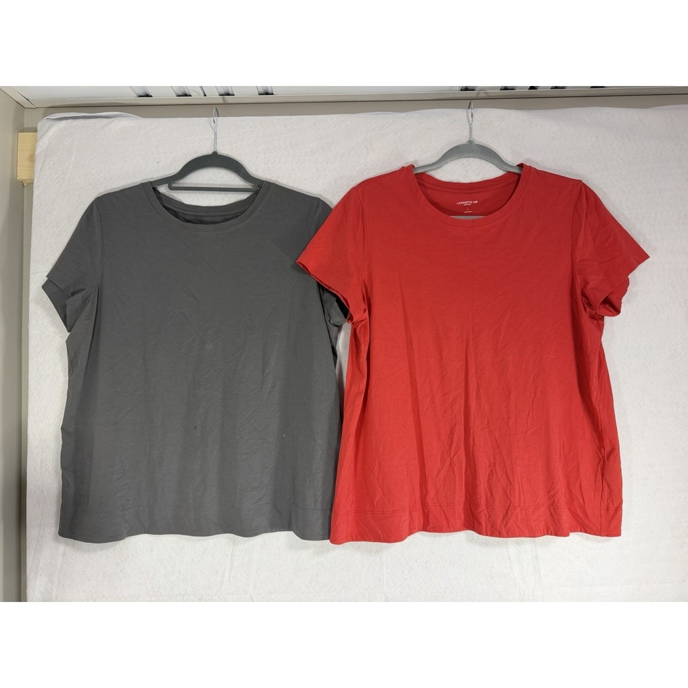 Lafayette 148 New York, Cotton T-shirt Collection, Red & Gray, Womens Size Large